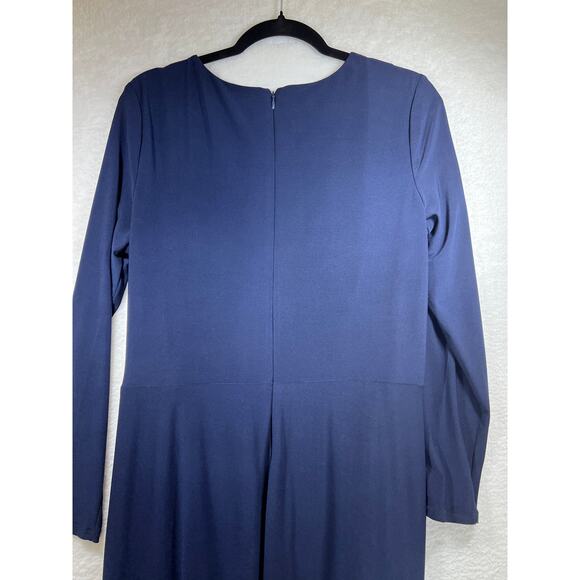 Betsy & Adam Navy Stretch V Neck Long Sleeve Ruffle Prom Maxi Dress Womens 16 - Picture 5 of 12